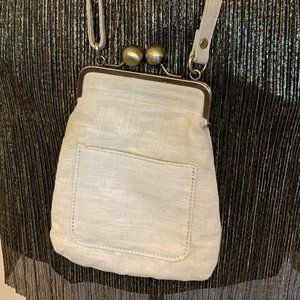 linen kissing lock crossbody bag